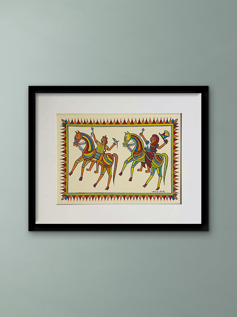 Buy Baba Pithora and Pithora Rani Riding Horses in Pithora Art by Chanchal Soni