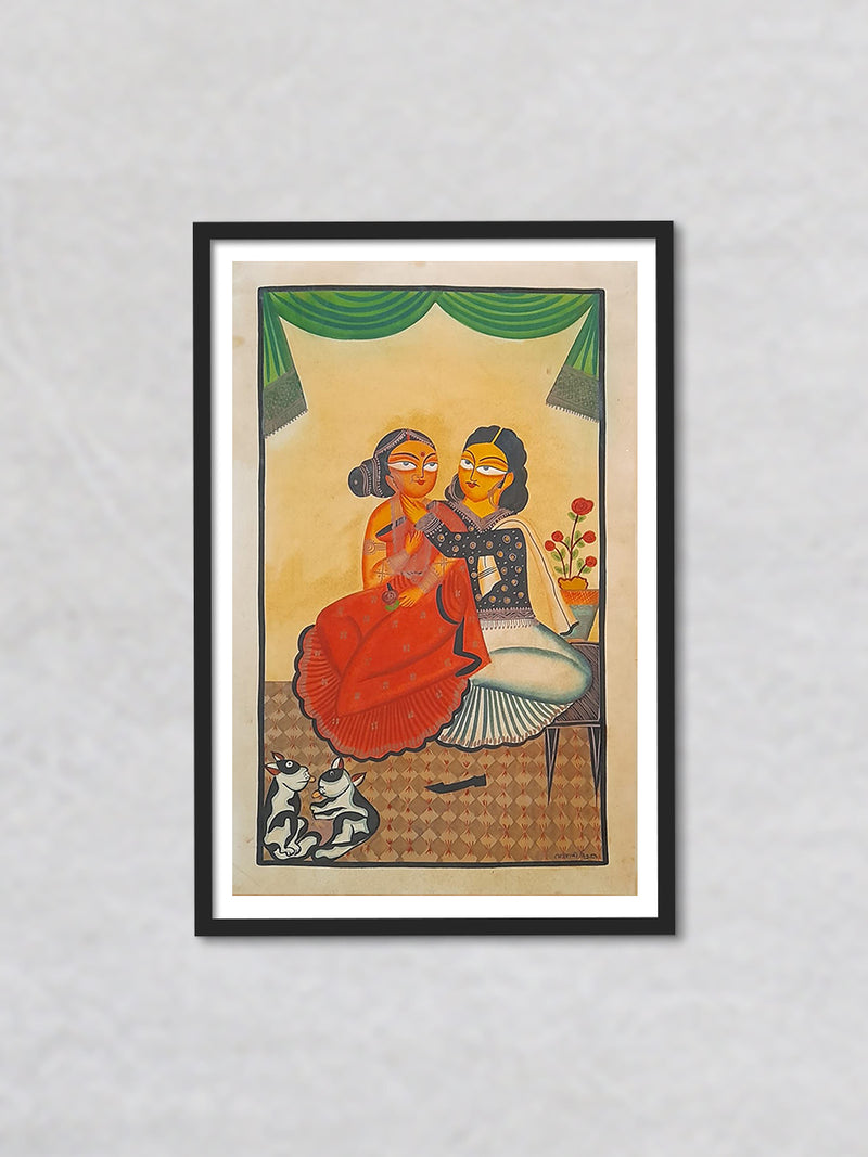 Buy Embrace of Love: A Kalighat Painting of Passion and Harmony 