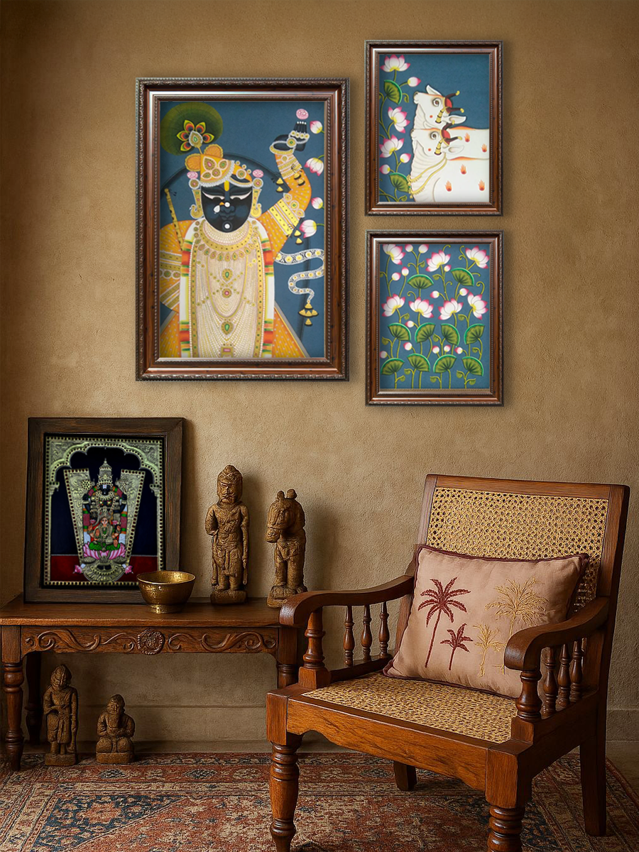 Buy Gopala Leela: Lord Shrinath's Playful Cattle, Pichwai Painting by Dinesh Soni