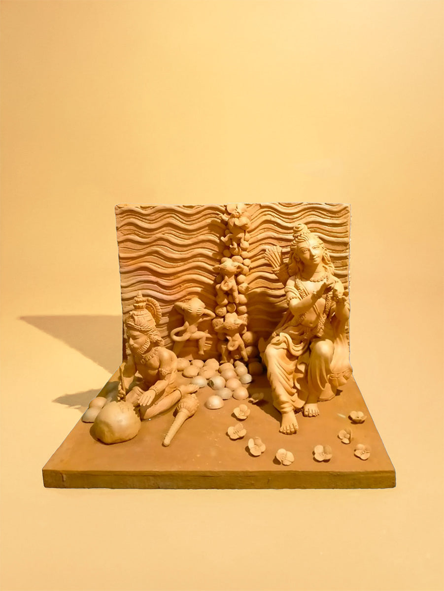 Buy Lord Ram and Lord Hanuman building Ram Setu in Terracotta by Dolun Kundu