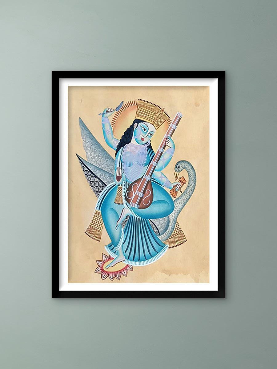 Buy Maa Saraswathi with a Swan In Kalighat by Hasir Chitrakar