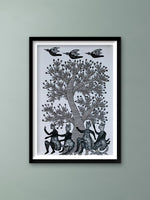 Monkey, Tree, and Bird – Gond Art by Saroj Venkat Shyam for Sale
