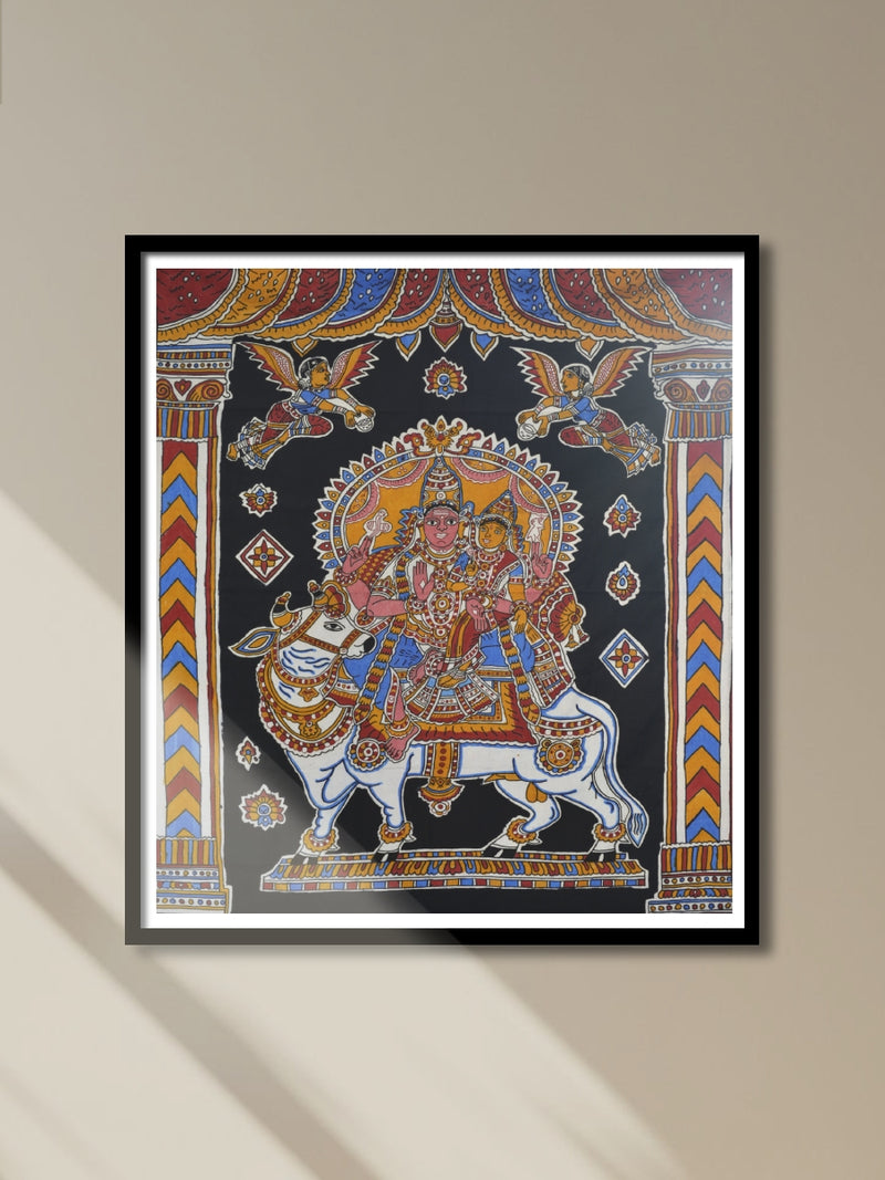 Shop Shiva and Parvati seated on Nandi in Kalamkari by K. Lakshminarayan