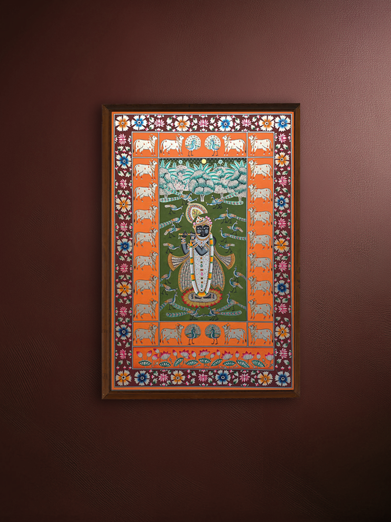 Buy Shrinathji With Flute in Pichwai by Shehzaad Ali Sherani