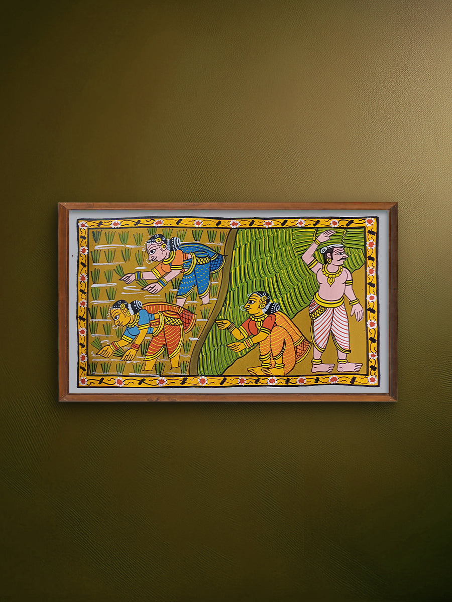 Buy The Daily Village: An Agricultural Harvest Scene In Cheriyal Scroll by Sai Kiran