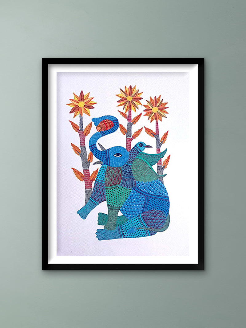 Buy The Elephant and Bird in Gond by Kailash Pradhan