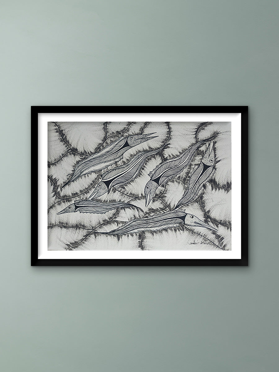 Buy The Monochromatic Marine Life In Gond by Sandeep Dhurve