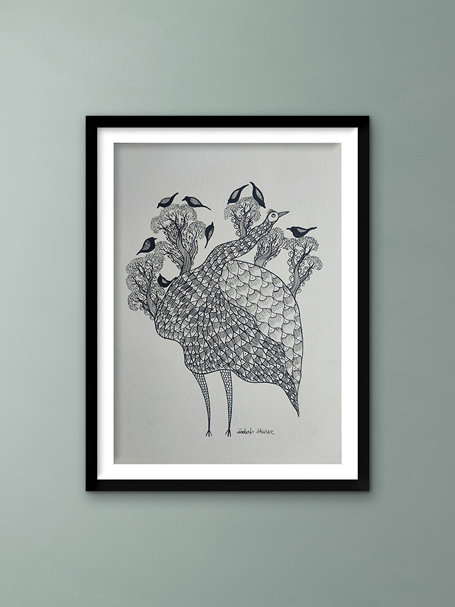 Buy The Ostrich in Nature's Reverie In Gond by Sandeep Dhurve
