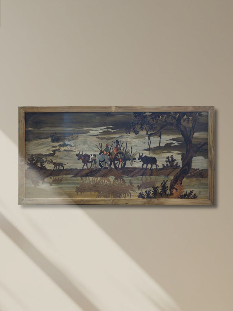 Shop Village scene in Mysore Wood Inlay by Mohan Kumar