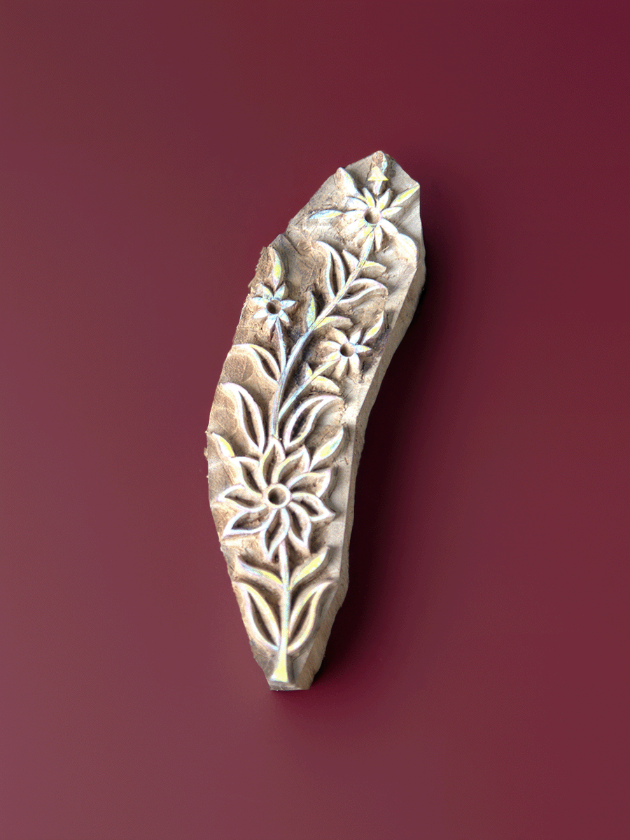 Shop A Cluster of Floral Blossoms: Wooden Kalamkari Block by K. Gangadhar