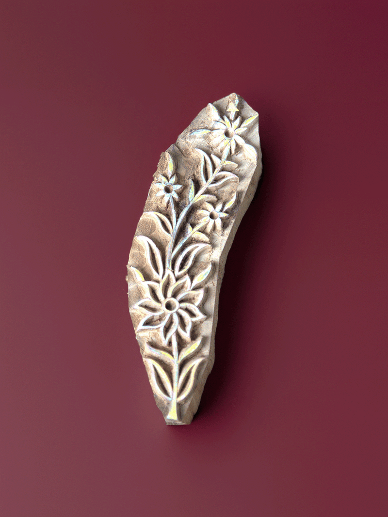 Shop A Cluster of Floral Blossoms: Wooden Kalamkari Block by K. Gangadhar