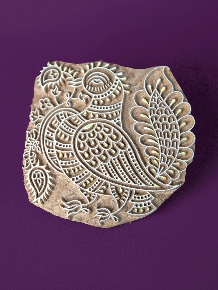 Shop A Graceful Peacock with Foliage in Wooden Kalamkari Blocks by K. Gangadhar
