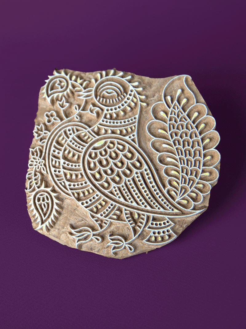 Shop A Graceful Peacock with Foliage in Wooden Kalamkari Blocks by K. Gangadhar