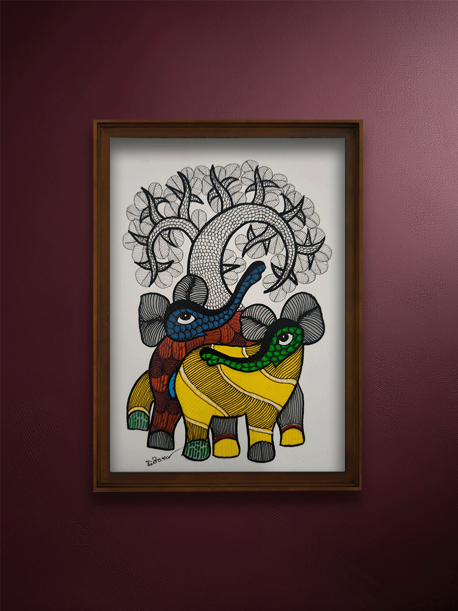 Shop A Walk in Nature: A Pair of Elephant in Gond by Choti Tekam