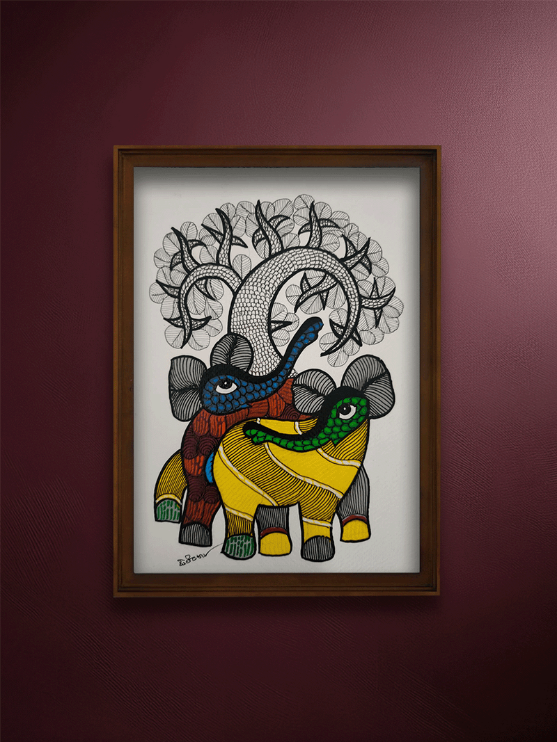 Shop A Walk in Nature: A Pair of Elephant in Gond by Choti Tekam