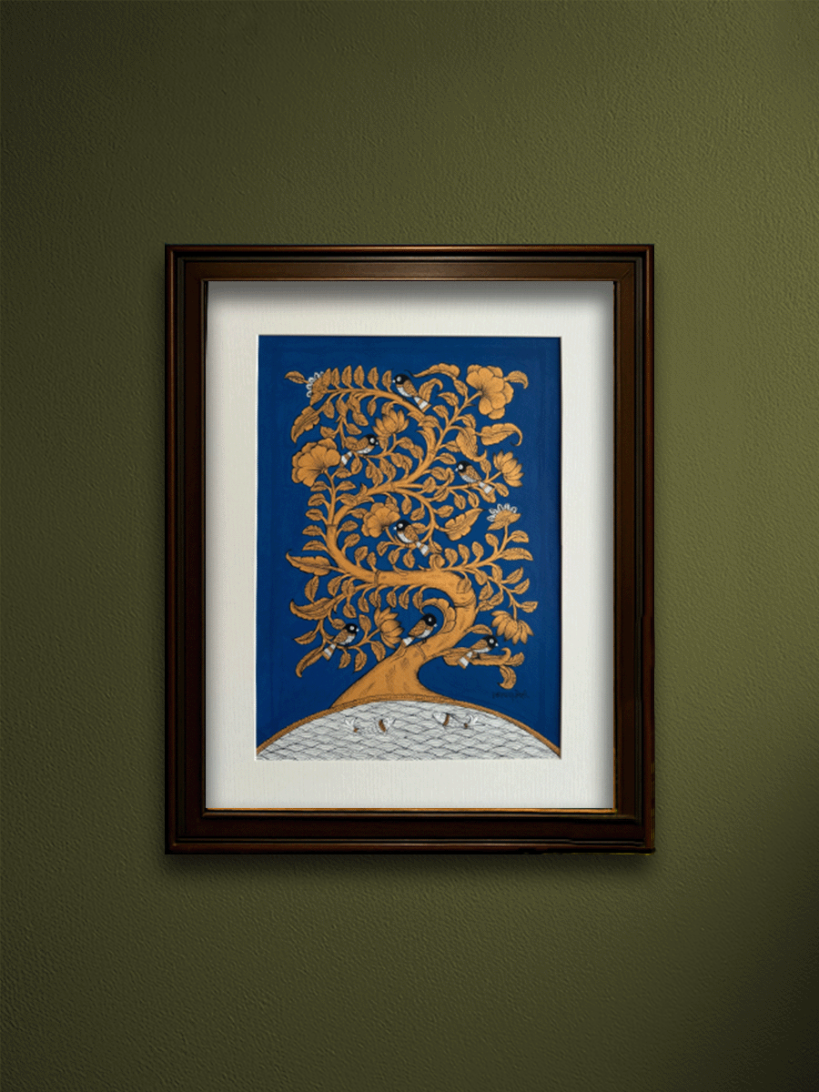 Shop A Whimsical Tree, Birds and Fishes: A Phad Painting by Kalyan Joshi
