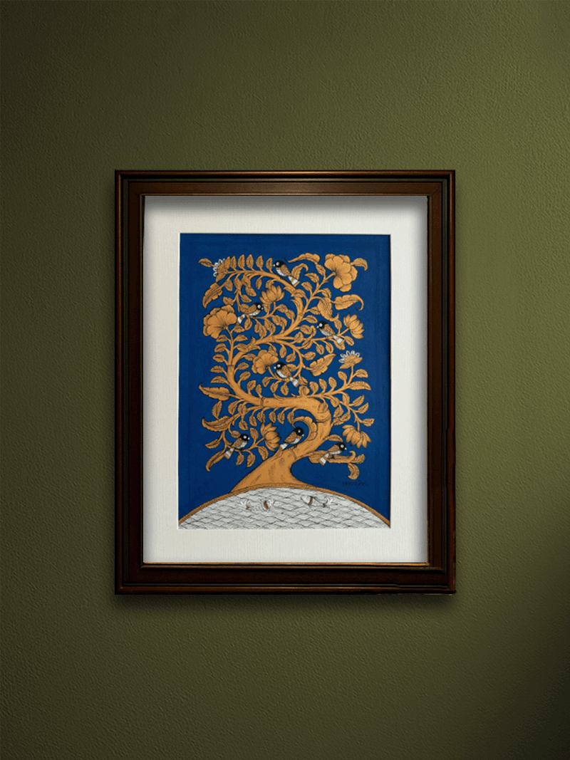 Shop A Whimsical Tree, Birds and Fishes: A Phad Painting by Kalyan Joshi