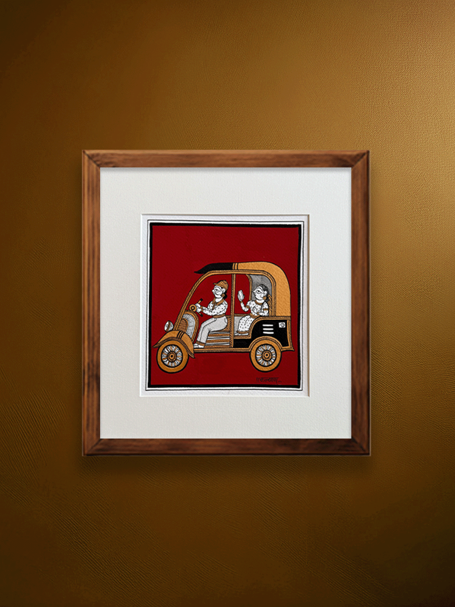Shop Auto-Rickshaw Travels: The Three-wheel Ride in Phad Painting by Kalyan Joshi