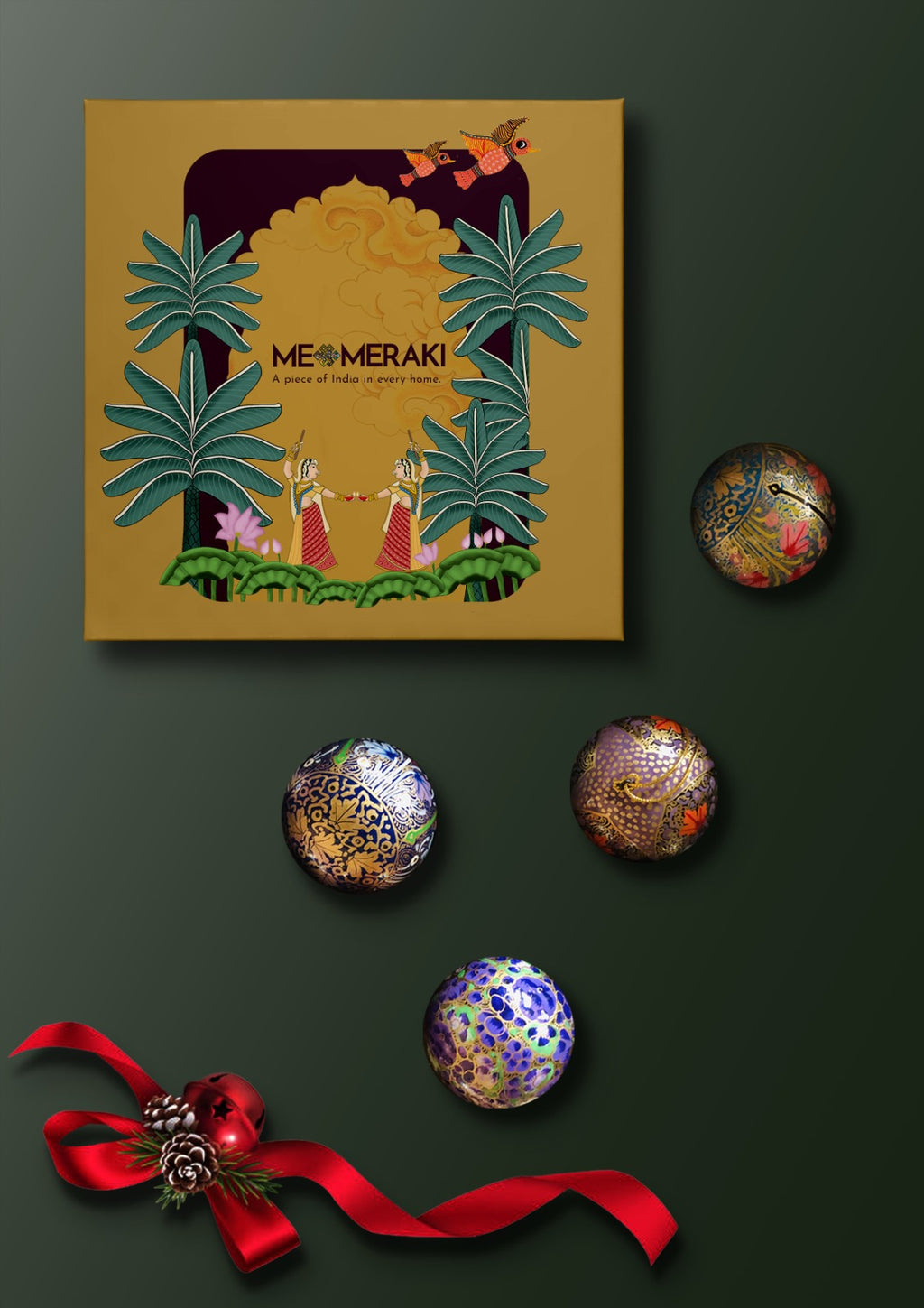 Shop Balls Christmas decor set of 4 with box in Paper Mache by Riyaz Khan
