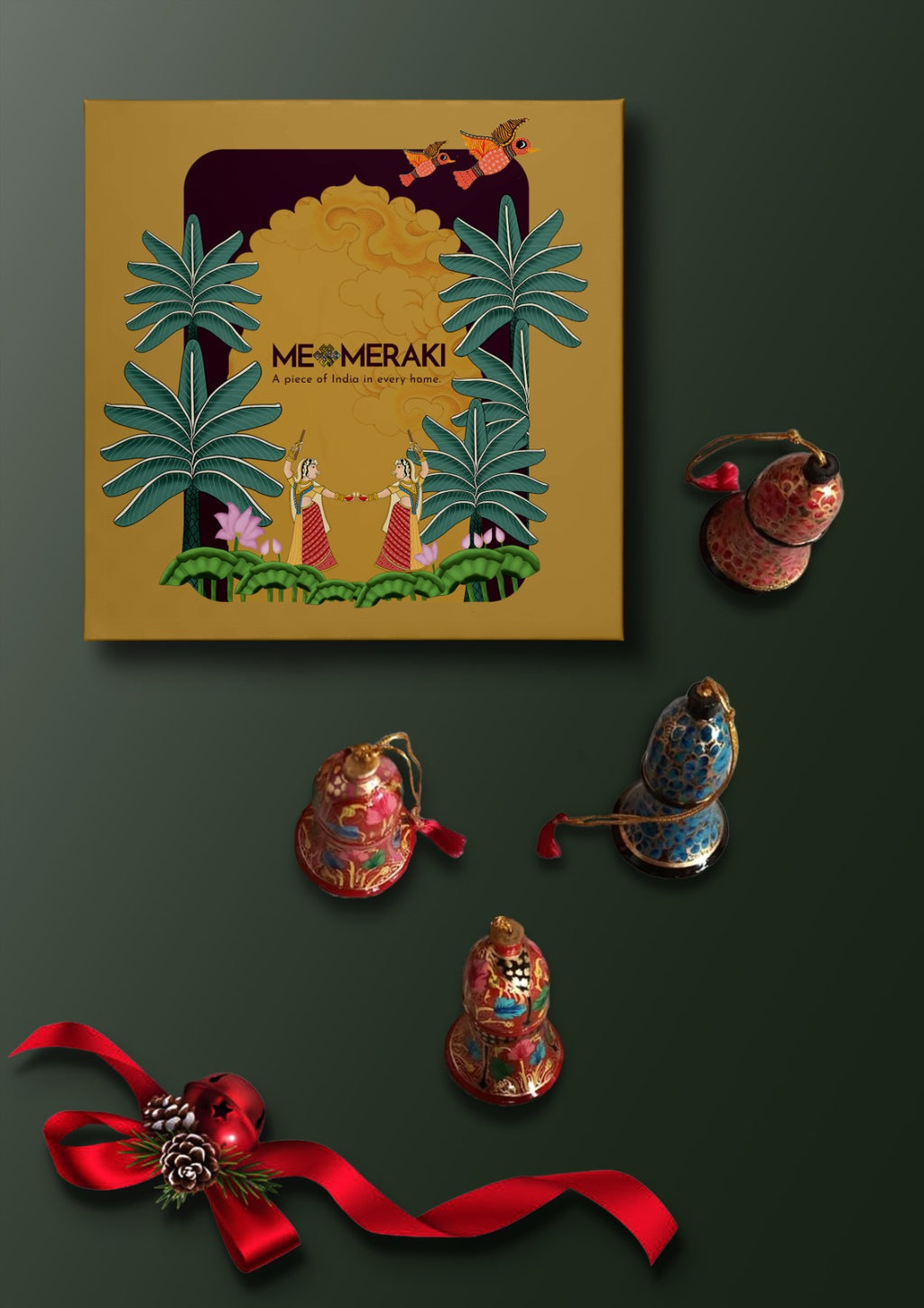 Buy Bells Christmas decor set of 4 with box in Paper Mache by Riyaz Khan