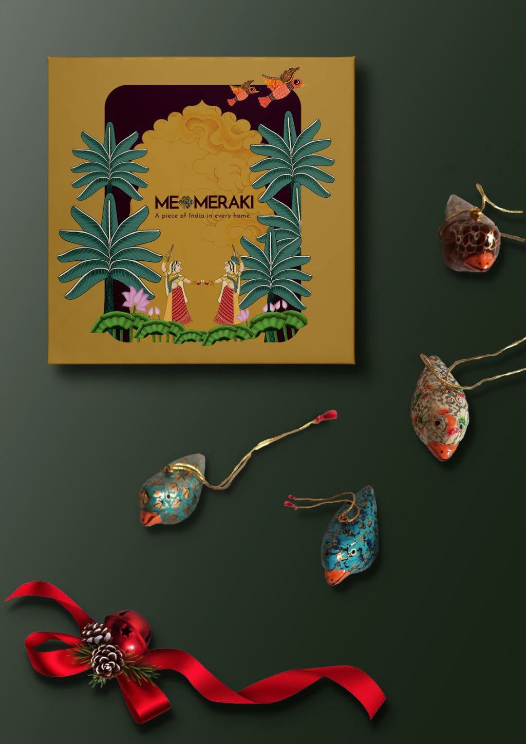 Buy Birds Christmas decor set of 4 with box in Paper Mache by Riyaz Khan