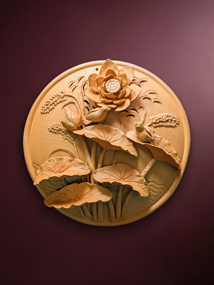 Shop Birds and Lotus Blossoms in Teracotta by Dolon Kundu