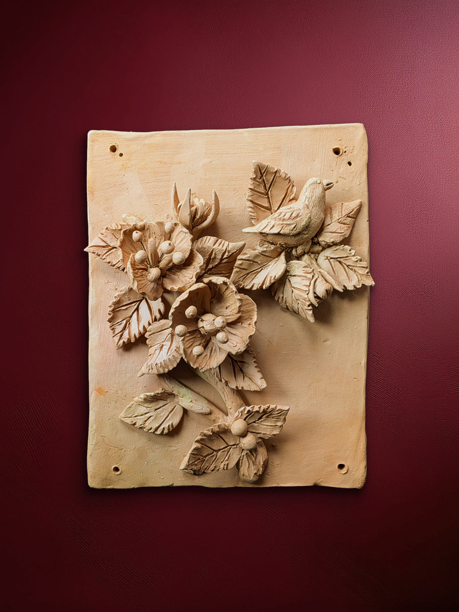 Shop Blossoming Buds and A Bird in Terracotta by Dolon Kundu