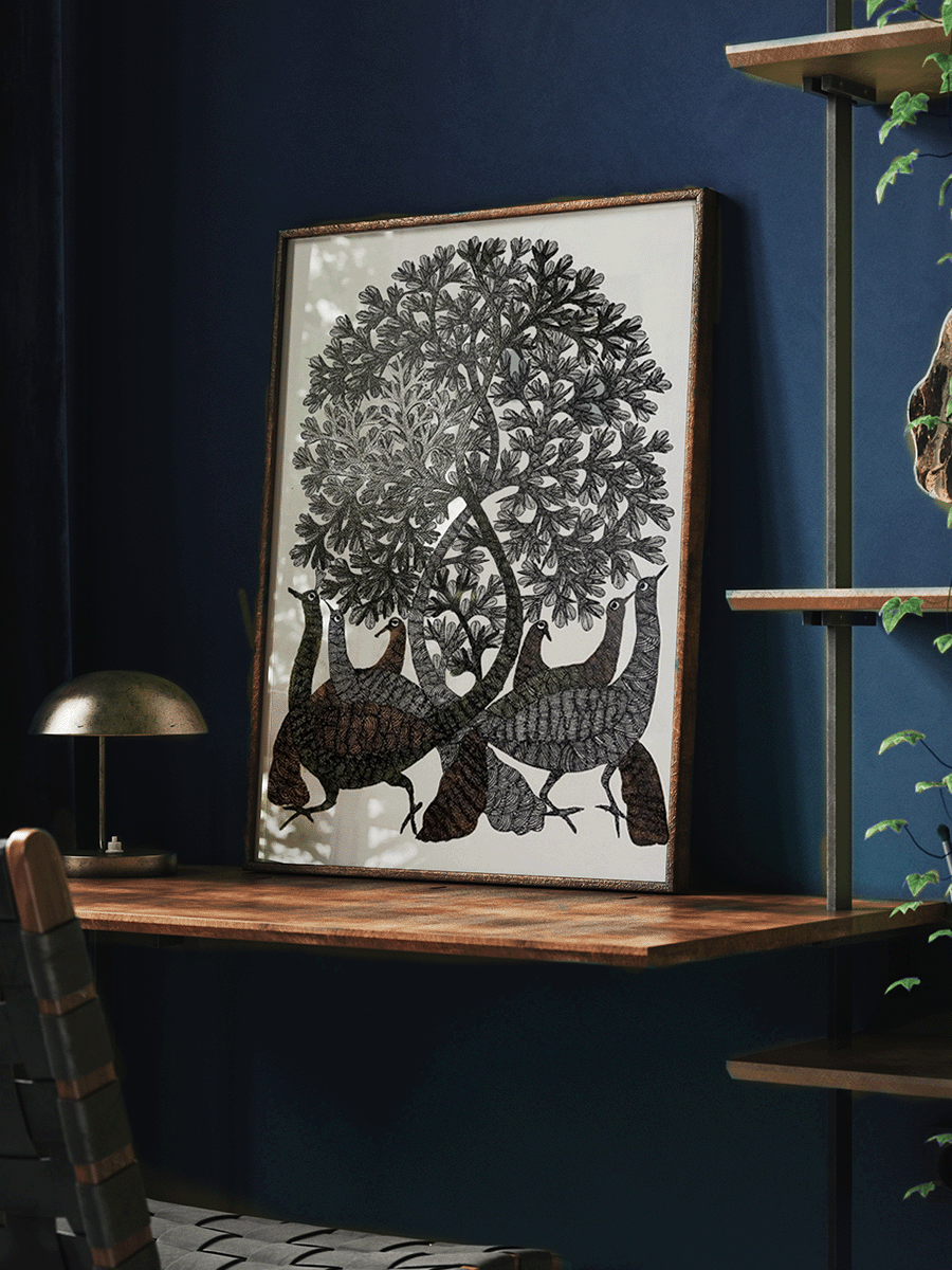 Shop Blossoms and Peacocks in Gond by Gareeba Singh Tekam