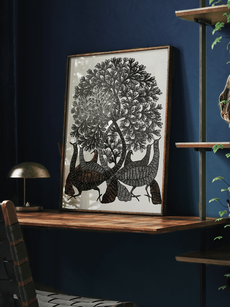 Shop Blossoms and Peacocks in Gond by Gareeba Singh Tekam