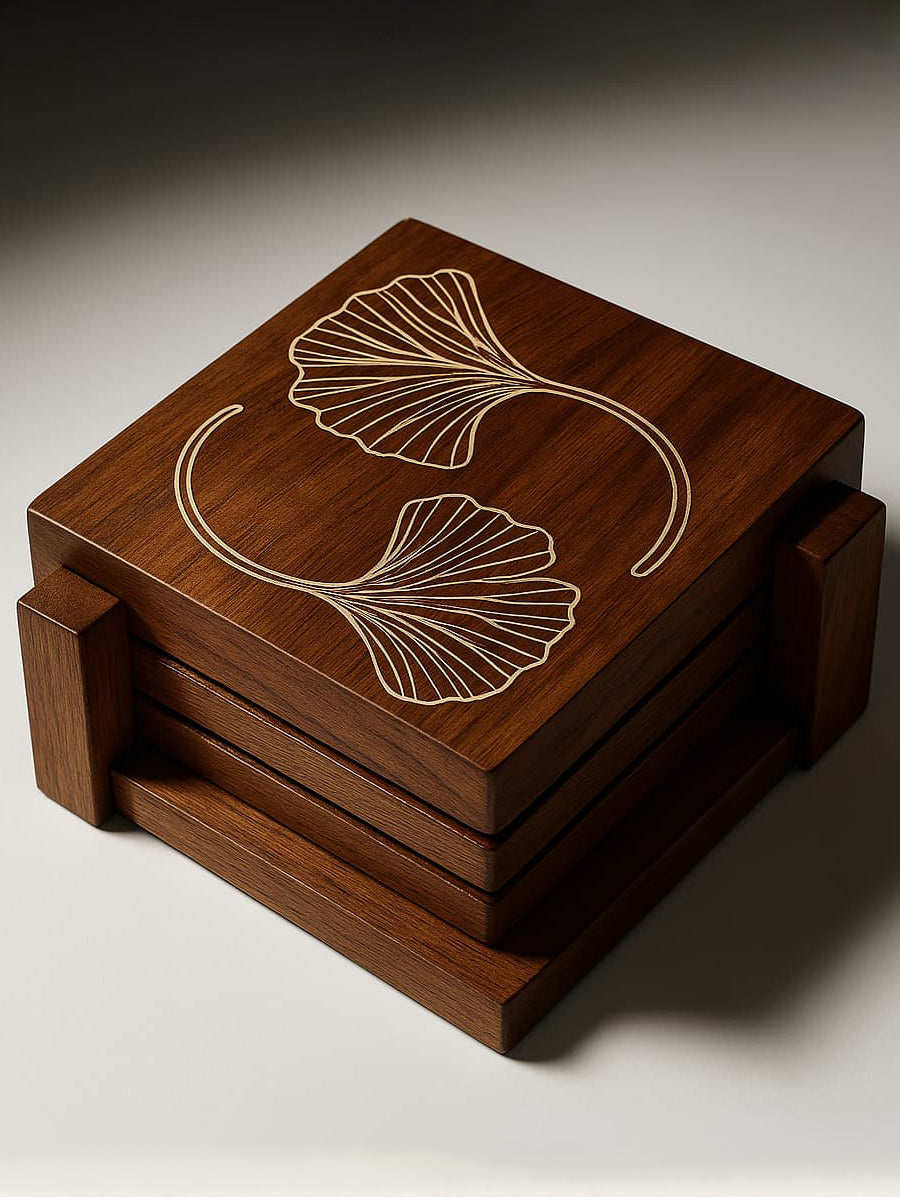 Buy Brass Tarkashi Inlay: Leaves on Sheesham Wood by Gaurav Shakya