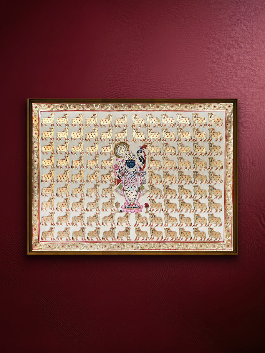 Shop Celestial Cows: Shrinathji's Companions in Pichwai by Naveen Soni