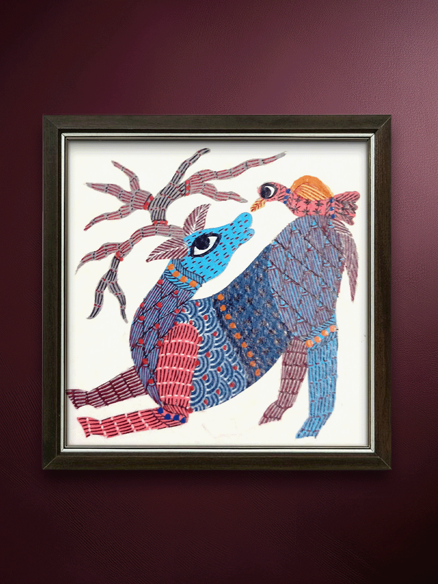 Shop Deer and the Bird in Gond by Kailash Pradhan