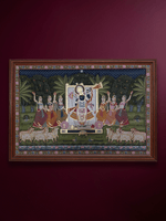 Shop Devotional Night of Sharad Purnima: Shrinathji with Gopis in Pichwai by Shehzaad Ali Sherani