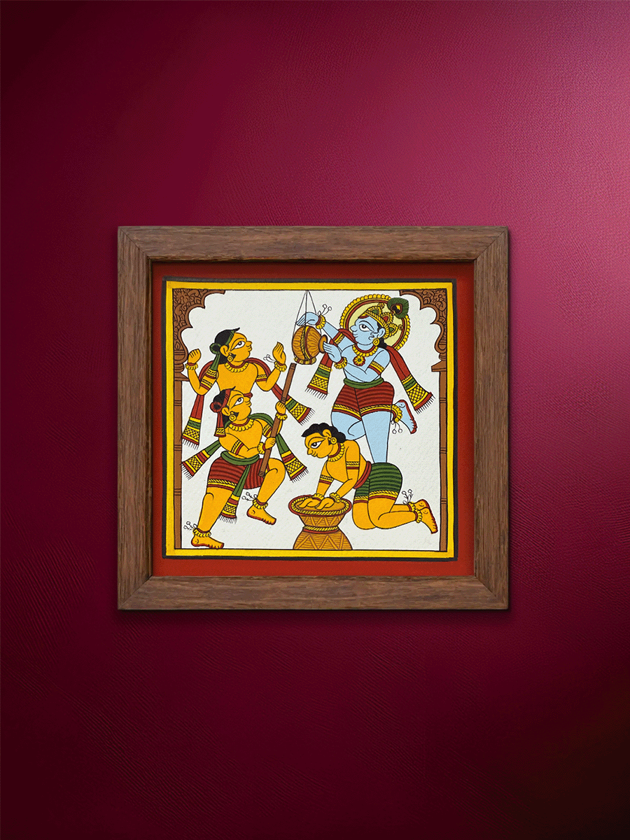 Shop Divine Leelas of Lord Krishna: Stealing of Butter in Phad painting by Kalyan Joshi