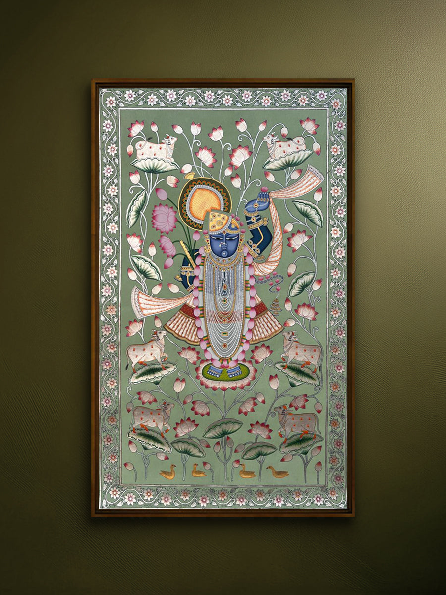 Shop Divine Opulance: Shrinathji Amidst the Lotus Grove in Pichwai by Naveen Soni