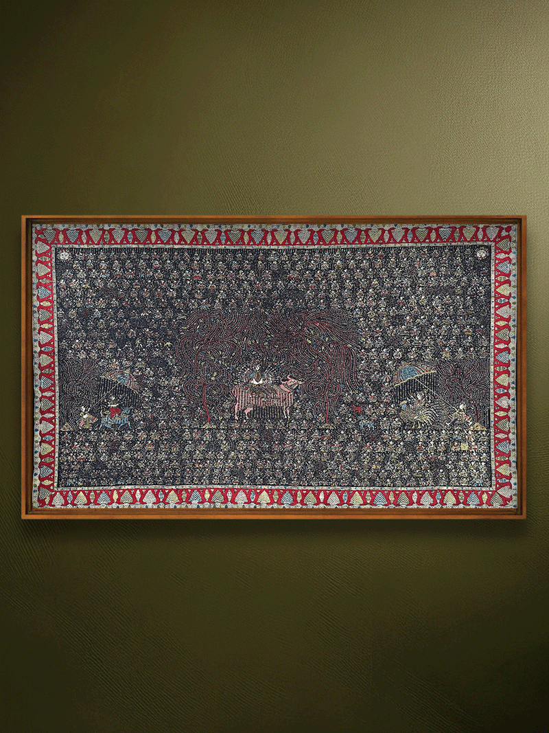 Shop Divine Trinity: Meldi Mata, Visat Mata and Bahuchar Mata in Mata ni Pachedi by Sanjay Chittara