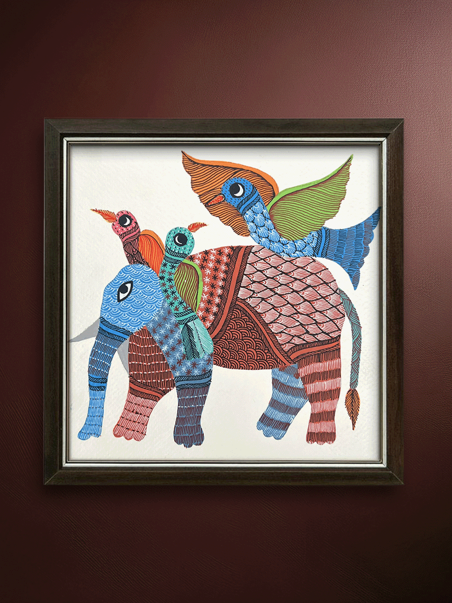 Shop Elephant and Birds In Gond by Kailash Pradhan