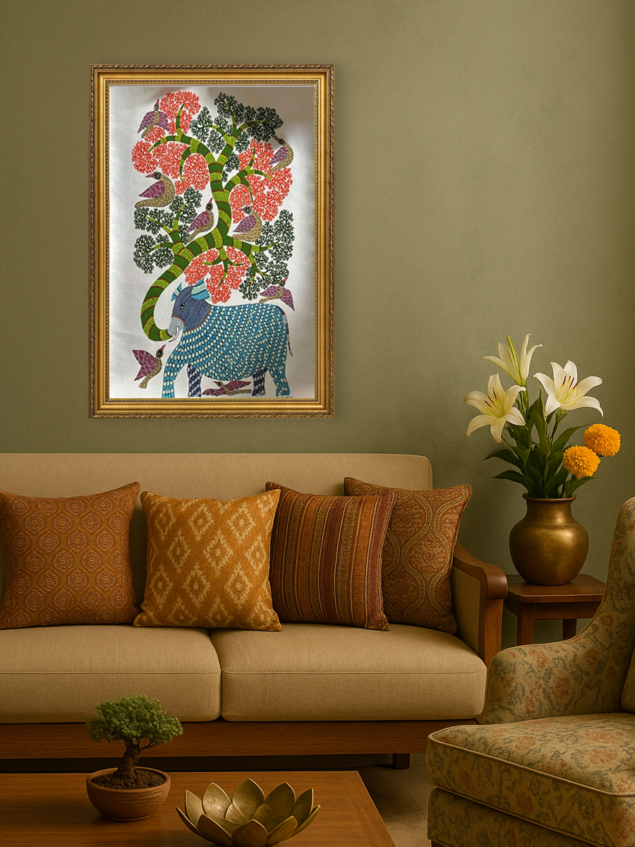 Shop Elephant and the Tree in Gond by Venkat Shyam