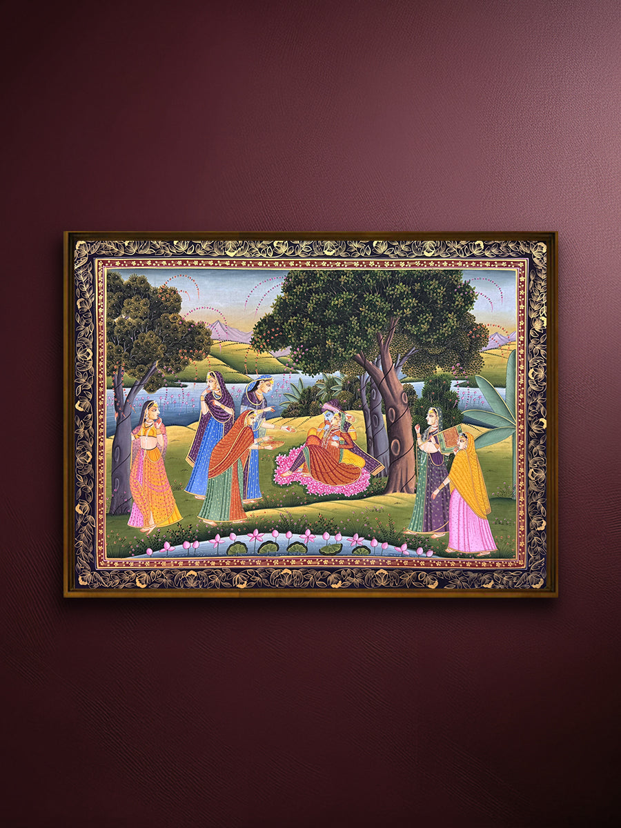 Shop Eternal Bliss: Radha and Lord Krishna in Vrindavan in Pichwai by Naveen Soni