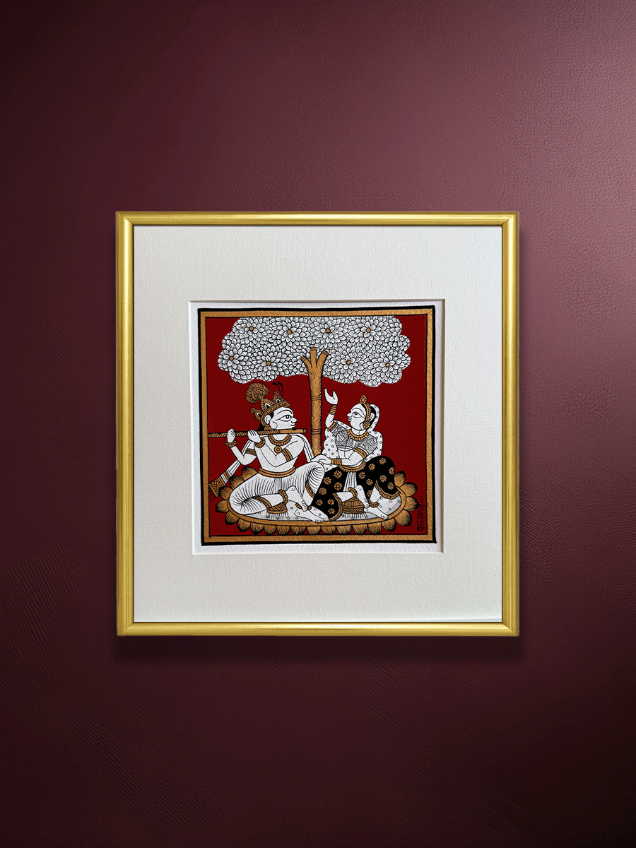 Shop Eternal Shade of Love: Lord Krishna and Radha in Phad Painting by Kalyan Joshi