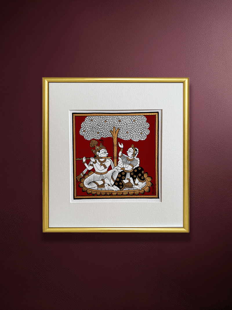 Shop Eternal Shade of Love: Lord Krishna and Radha in Phad Painting by Kalyan Joshi