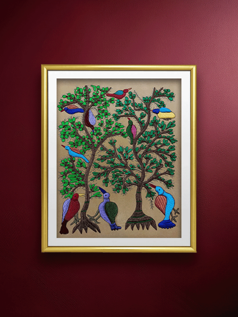 Shop Feathered Friends: Birds and Trees in Zardozi by Md. Bilal