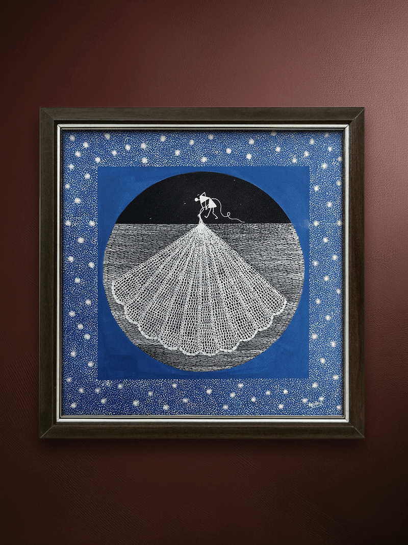 Shop Fishing night in Warli by Dilip Ram Bahotha