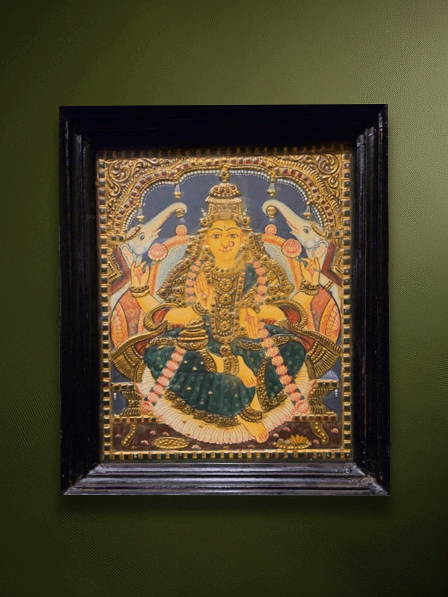 Shop Gajalakshmi: The Goddess of Wellbeing in Tanjore by Sheratone Antique Arts