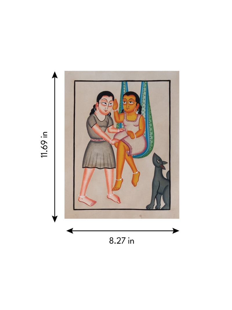 Girls and Their Dog in Kalighat by Bapi Chitrakar