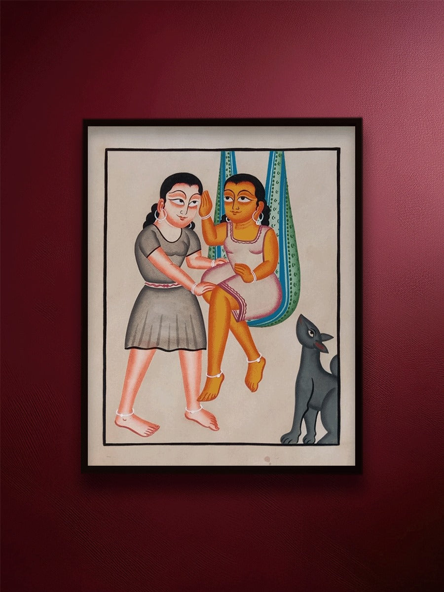 Shop Girls and Their Dog in Kalighat by Bapi Chitrakar