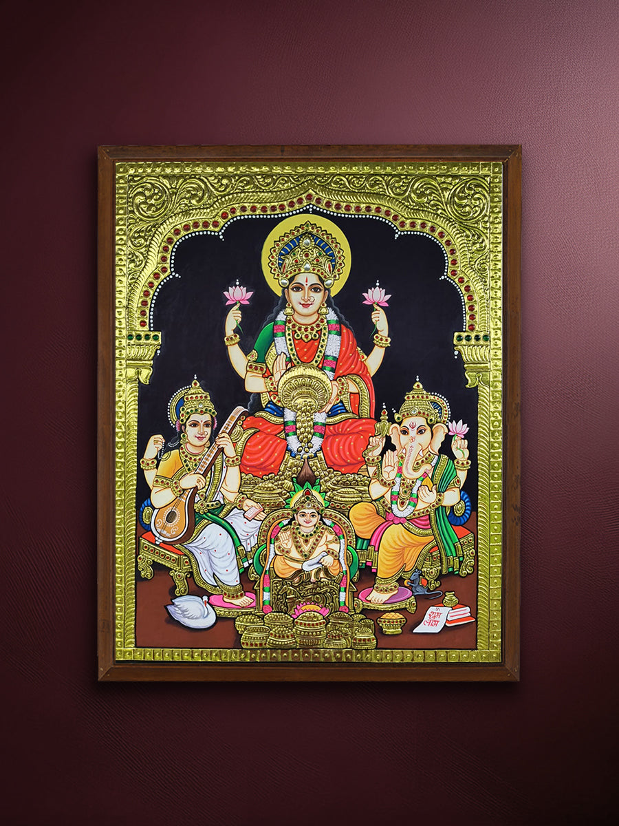 Shop Goddess Lakshmi with Ganesha and Saraswati in Tanjore by Sanjay Tandekar