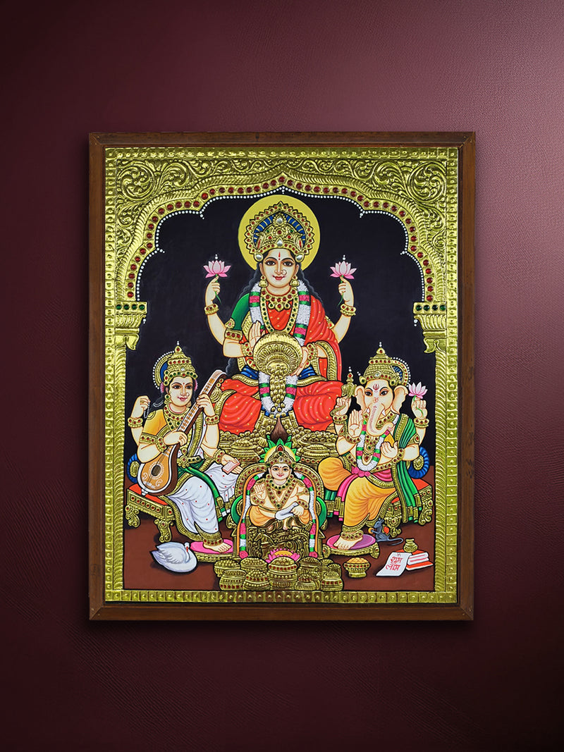 Shop Goddess Lakshmi with Ganesha and Saraswati in Tanjore by Sanjay Tandekar