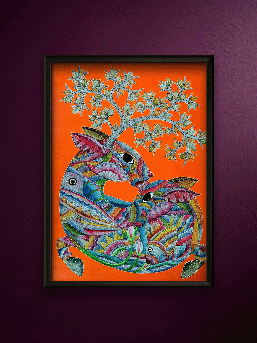 Shop Graceful Deer: Gond Painting by Venkat Shyam