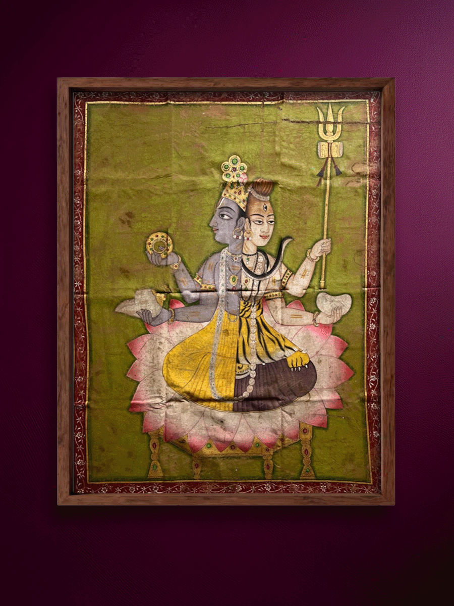 Shop Harihara: The Cosmic Union of Lord Vishnu and Lord Shiva in Pichwai by Naveen Soni